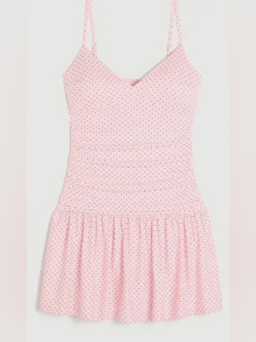 Hollister’s Vneck Light Pink Polka Dot Spaghetti Strap Mini Dress